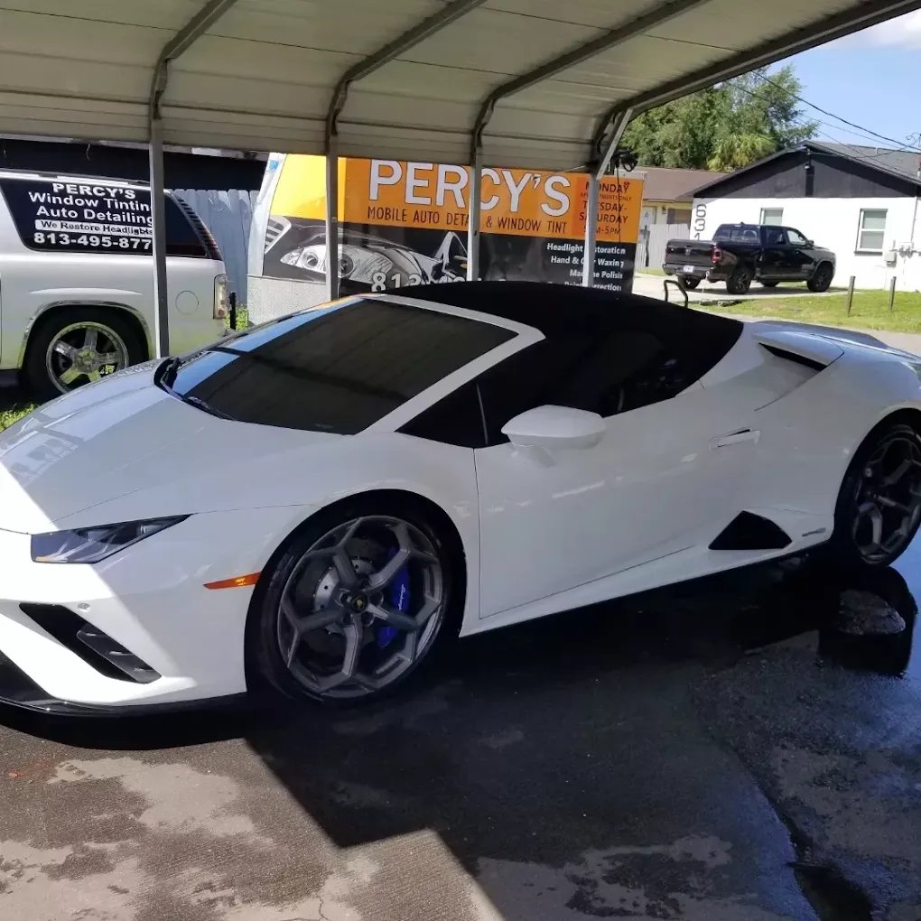 Lamborghini Huracán with fresh tint, at Percy's shop